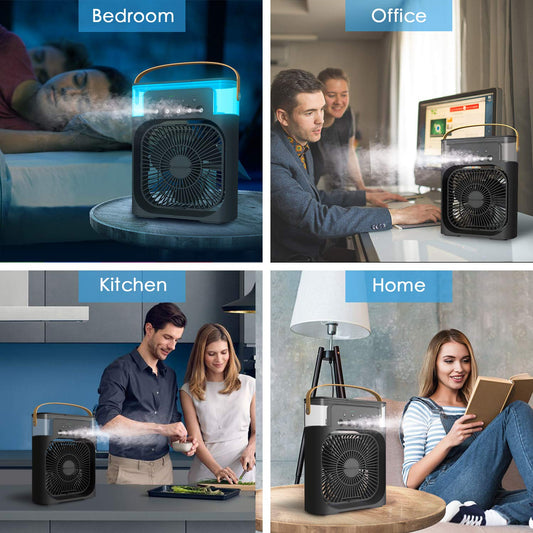 Air Cooler with 7-Color LED, USB Desk Fan, 3-in-1 Evaporative Cooler for Home