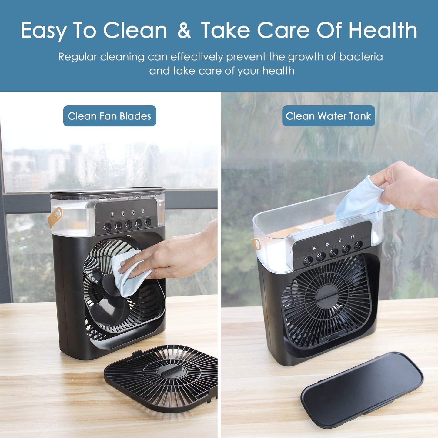 Air Cooler with 7-Color LED, USB Desk Fan, 3-in-1 Evaporative Cooler for Home
