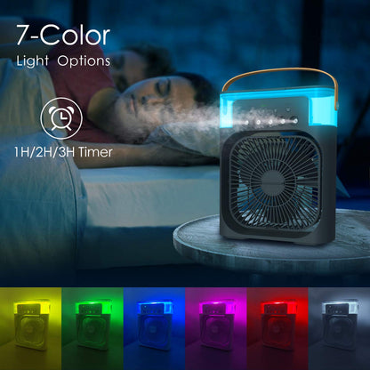 Air Cooler with 7-Color LED, USB Desk Fan, 3-in-1 Evaporative Cooler for Home