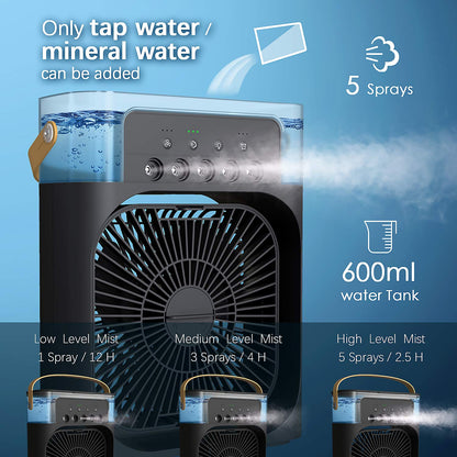 Air Cooler with 7-Color LED, USB Desk Fan, 3-in-1 Evaporative Cooler for Home