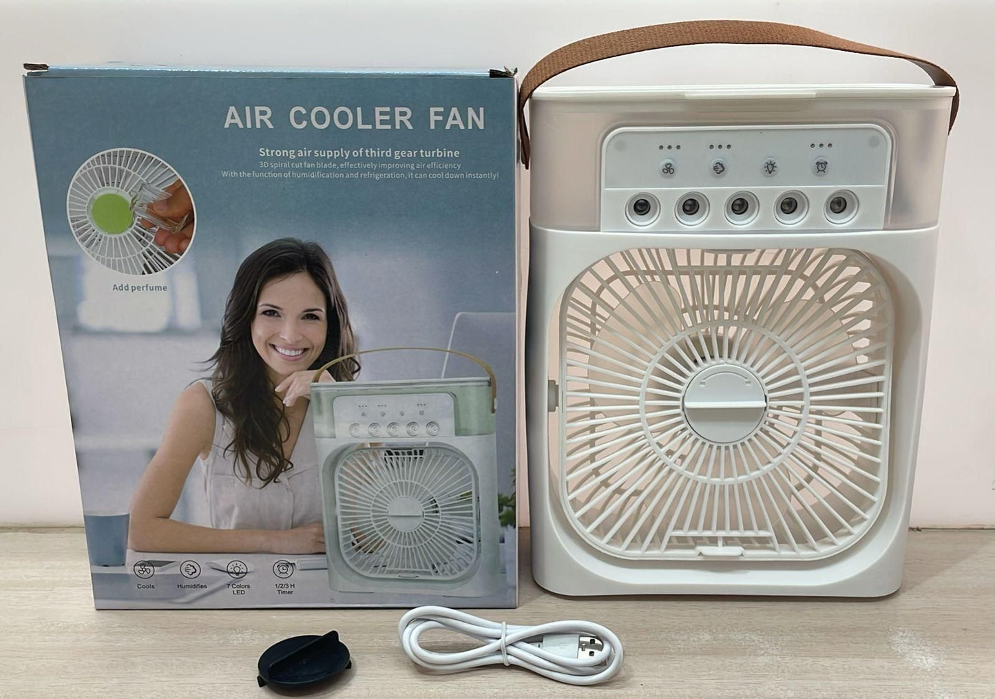 Air Cooler with 7-Color LED, USB Desk Fan, 3-in-1 Evaporative Cooler for Home